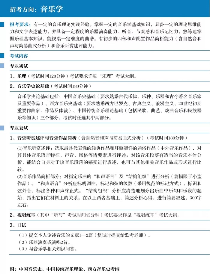 音乐学考试科目与内容